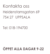 Kontakta oss
Heidenstamsgatan 69
754 27  UPPSALA

Tel: 018-194700
info@icasamkop.se

Hitta till oss
ÖPPET ALLA DAGAR 9-22
